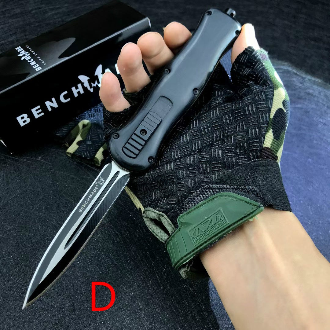 BENCHMADE quick switch OTF automatic knife military EDC spring assisted tactical knife D2 steel blade arrow double blade sandalwood handle outdoor camping self defense spring Dagger
