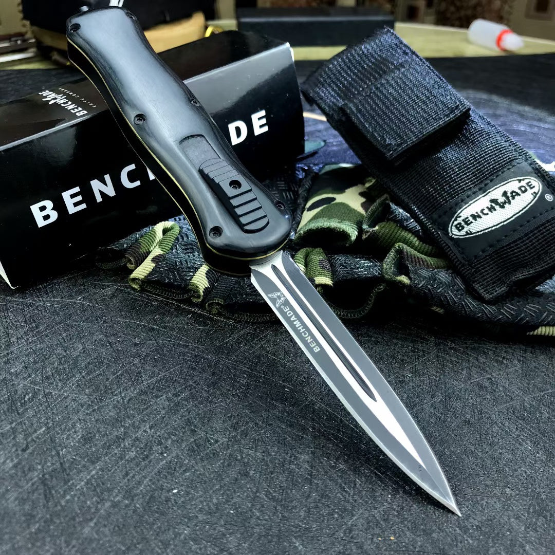 BENCHMADE quick switch OTF automatic knife military EDC spring assisted tactical knife D2 steel blade arrow double blade sandalwood handle outdoor camping self defense spring Dagger