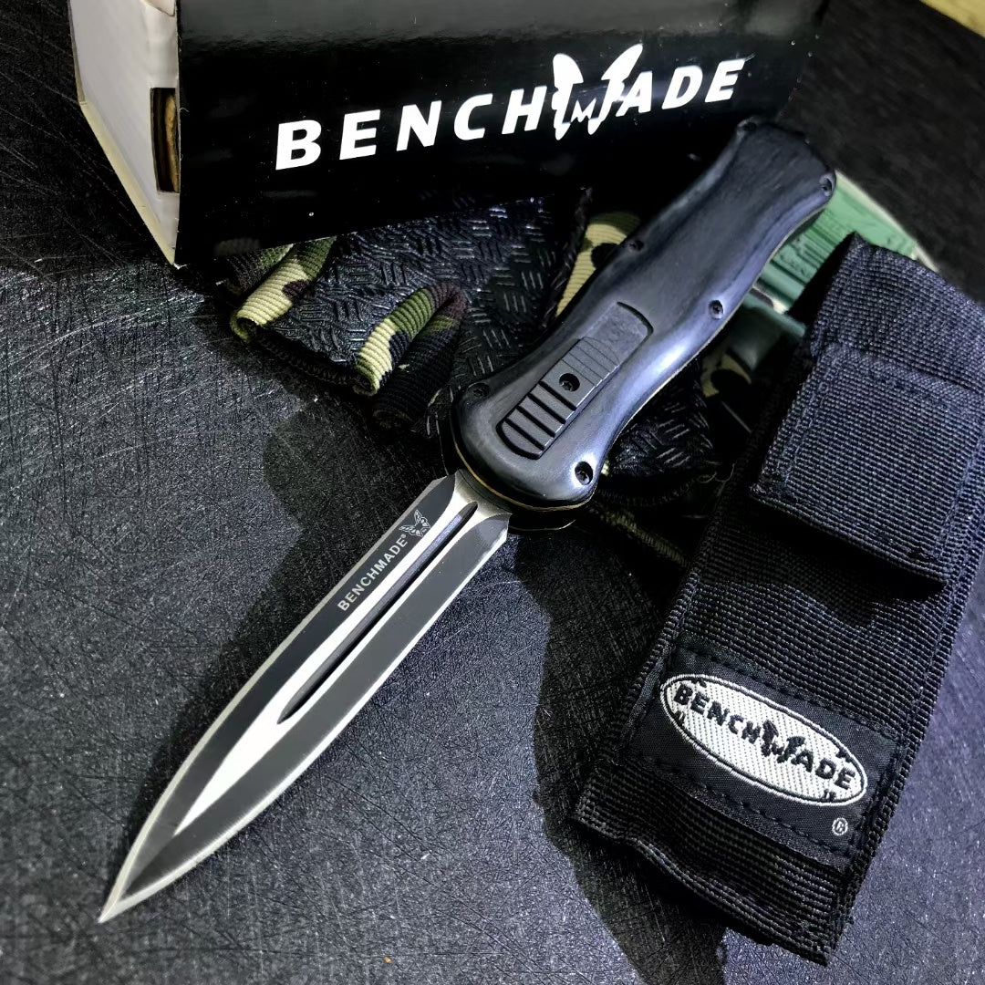 BENCHMADE quick switch OTF automatic knife military EDC spring assisted tactical knife D2 steel blade arrow double blade sandalwood handle outdoor camping self defense spring Dagger