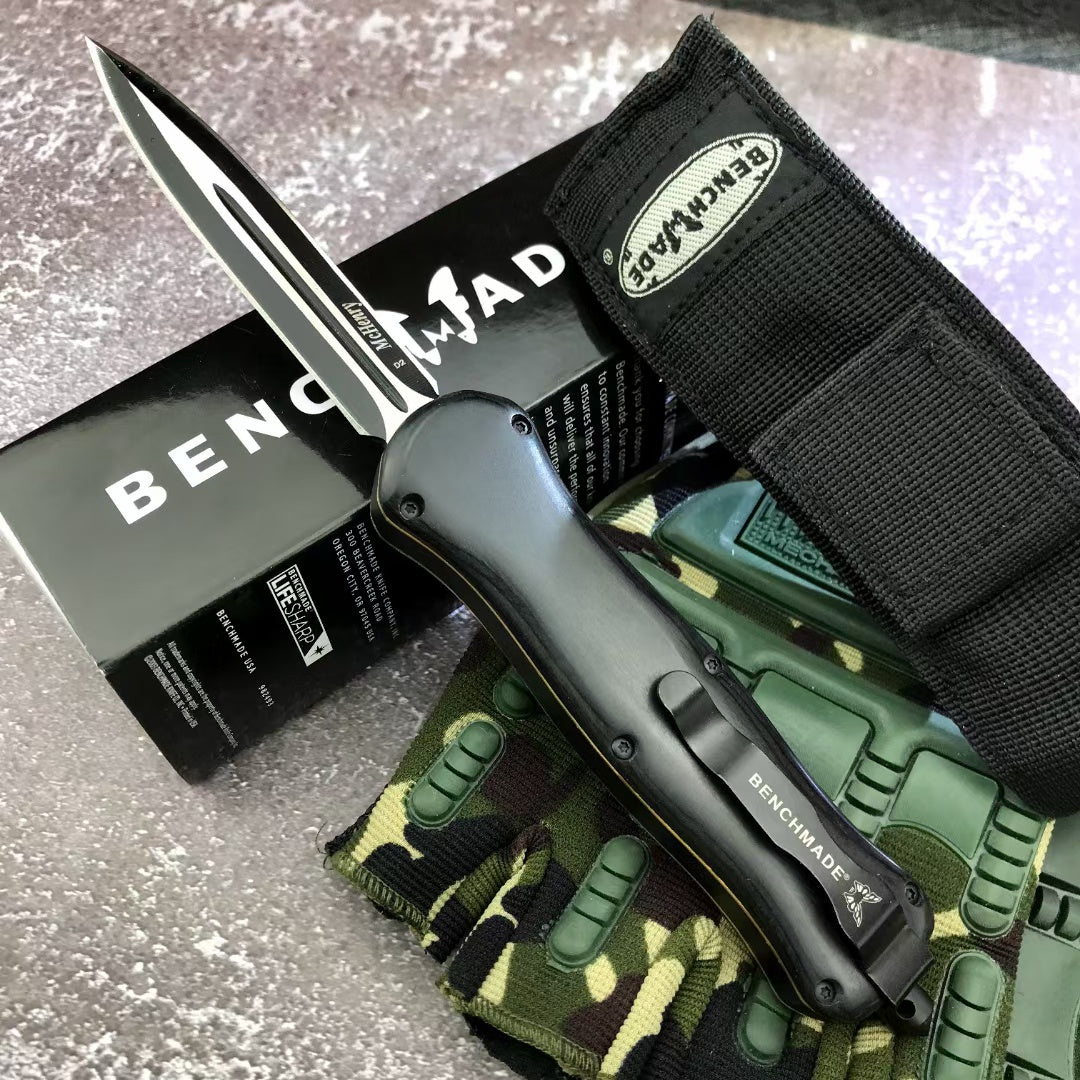 BENCHMADE quick switch OTF automatic knife military EDC spring assisted tactical knife D2 steel blade arrow double blade sandalwood handle outdoor camping self defense spring Dagger