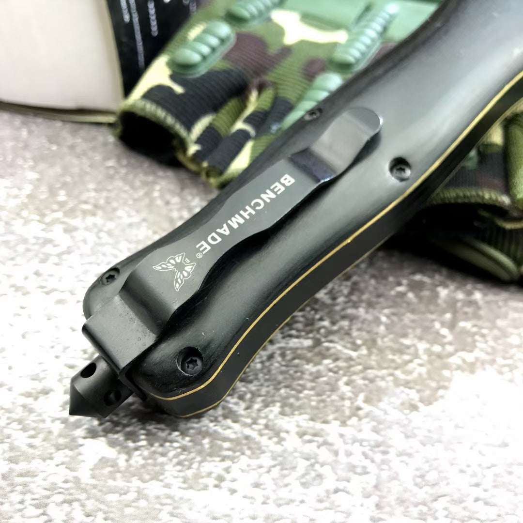 BENCHMADE quick switch OTF automatic knife military EDC spring assisted tactical knife D2 steel blade arrow double blade sandalwood handle outdoor camping self defense spring Dagger