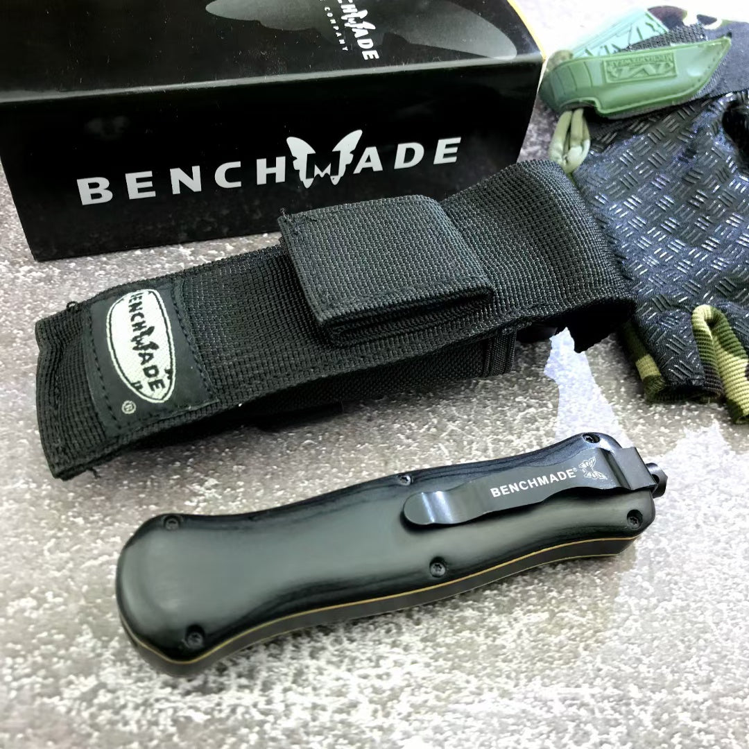 BENCHMADE quick switch OTF automatic knife military EDC spring assisted tactical knife D2 steel blade arrow double blade sandalwood handle outdoor camping self defense spring Dagger