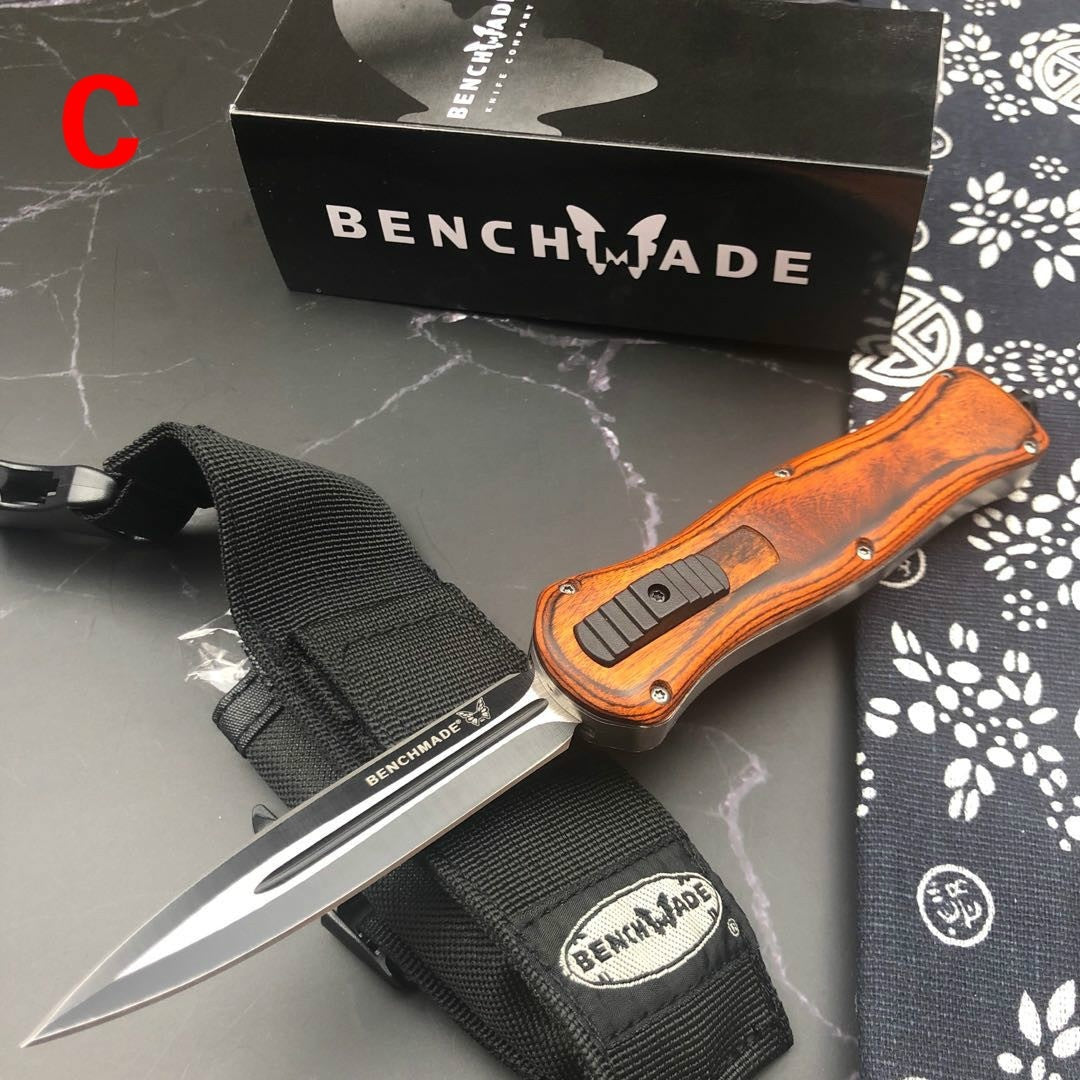 BENCHMADE quick switch OTF automatic knife military EDC spring assisted tactical knife D2 steel blade arrow double blade sandalwood handle outdoor camping self defense spring Dagger