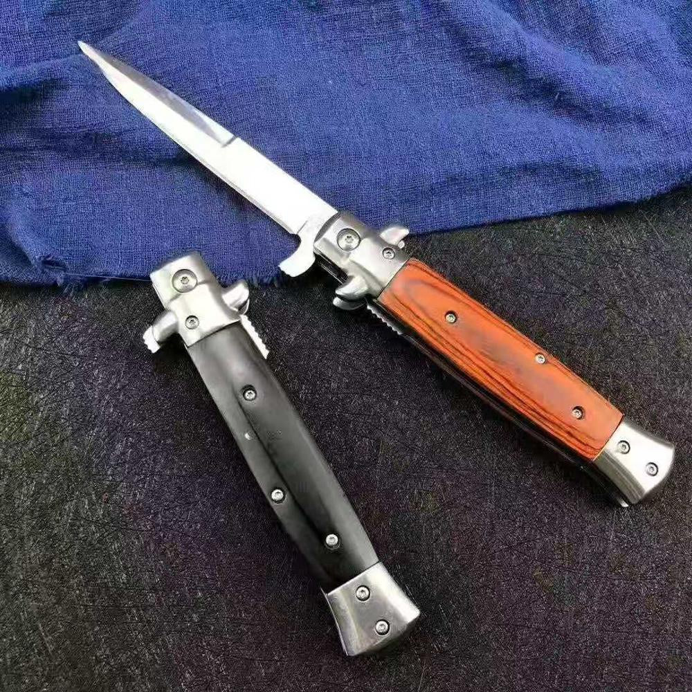 Multi Purpose Quick Open Folding Knife Portable Outdoor Survival Hunting Camp Tactical Pocket Knives EDC Tool With Wood Handle
