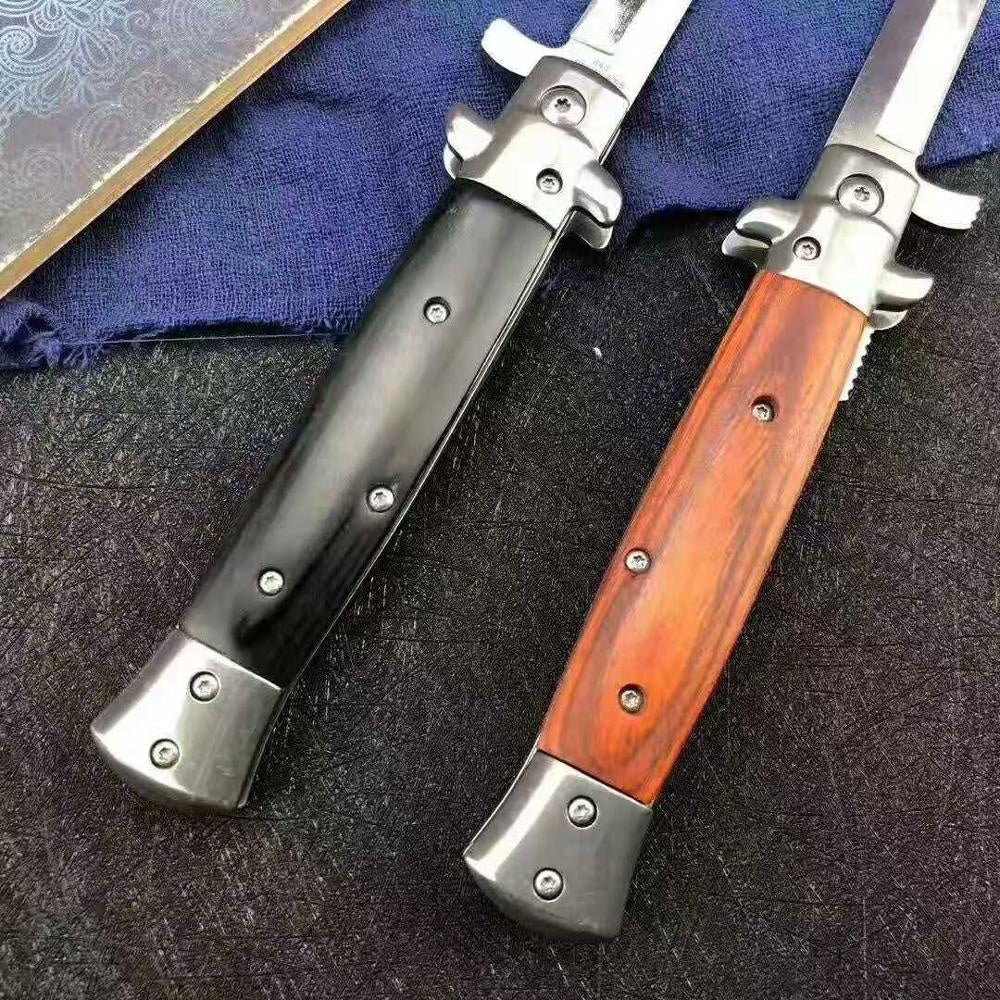 Multi Purpose Quick Open Folding Knife Portable Outdoor Survival Hunting Camp Tactical Pocket Knives EDC Tool With Wood Handle
