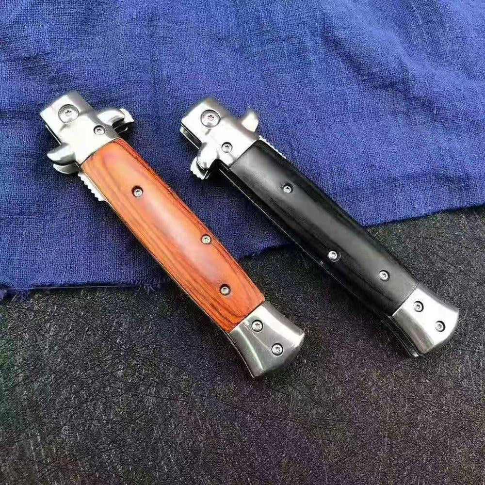 Multi Purpose Quick Open Folding Knife Portable Outdoor Survival Hunting Camp Tactical Pocket Knives EDC Tool With Wood Handle