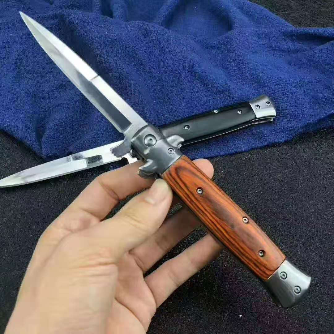 Multi Purpose Quick Open Folding Knife Portable Outdoor Survival Hunting Camp Tactical Pocket Knives EDC Tool With Wood Handle