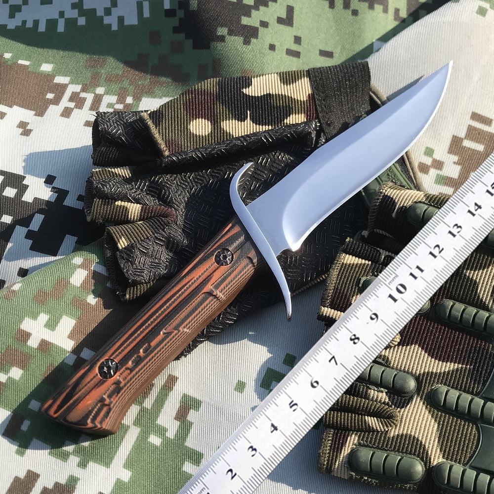 Fixed Blade knife 7CR13MOV Stainless Steel Knives Straight Tactical Hunting Camping High Quality EDC Tool + Carved Leather Case