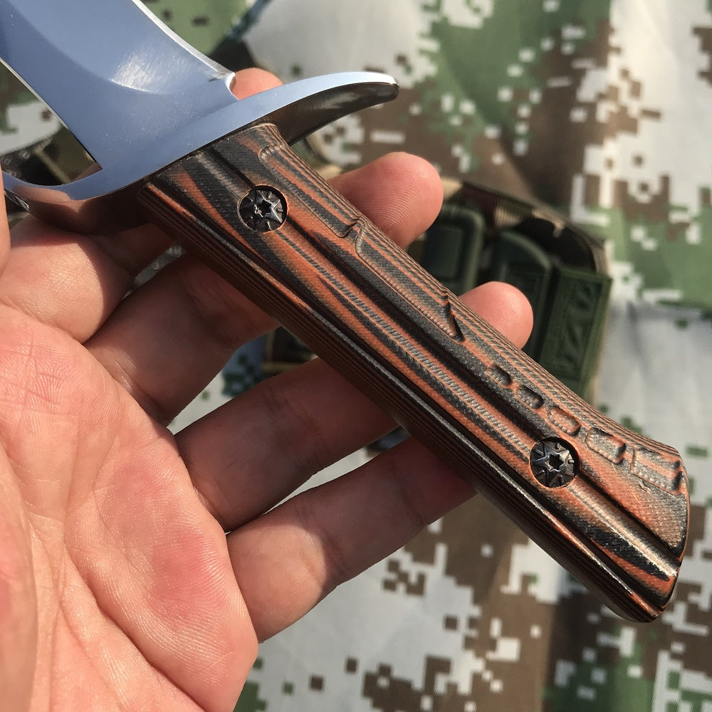 Fixed Blade knife 7CR13MOV Stainless Steel Knives Straight Tactical Hunting Camping High Quality EDC Tool + Carved Leather Case