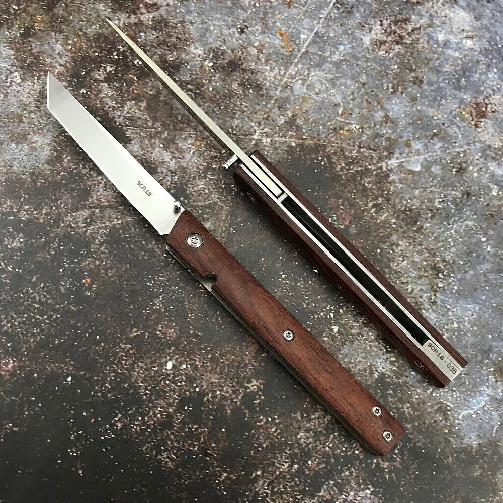 Multi-Purpose CEO Pocket Folding Knife 9Cr18 Steel Knife Outdoor Survival EDC Camping With Rosewood Handle Gift Leather Cover