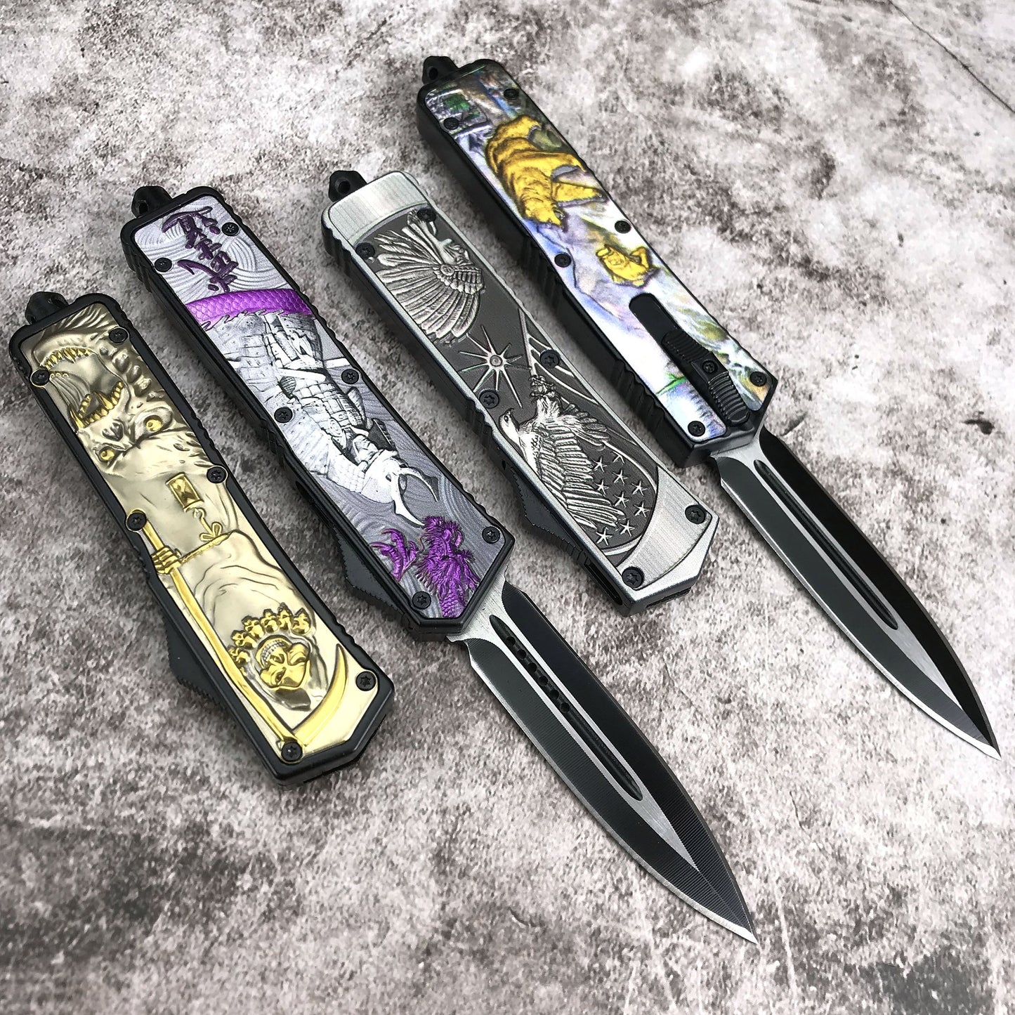 Microtech 7CR13mov steel Adjustable Switchblade Flick Knife OTF Automatic knife Zinc alloy carving handle spring assisted knives camping hunting hand tools