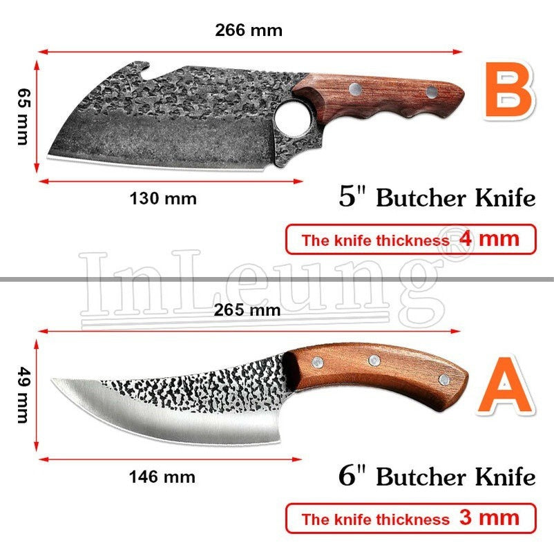 High Carbon Stainless Steel Wood Handle Kitchen Knife Hammered Kitchen Knife Forge Steel Kitchen Cleaver Knife Boning Knifes for Meat Butcher Knife Sets for Meat Forged In Fire Chef Knife Handmade Forged Full Tang High-carbon Clad Steel Professional Butch