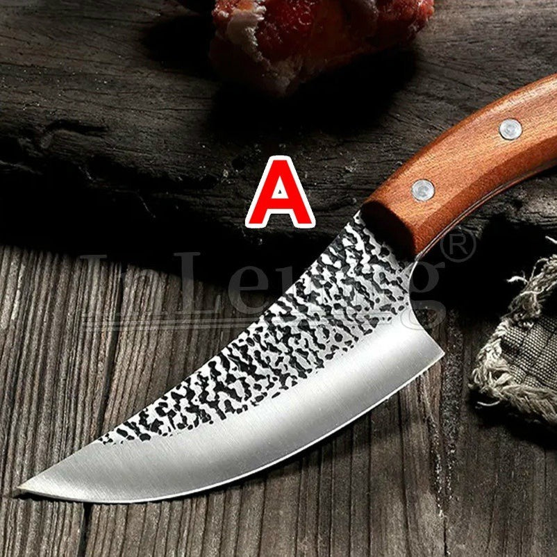 High Carbon Stainless Steel Wood Handle Kitchen Knife Hammered Kitchen Knife Forge Steel Kitchen Cleaver Knife Boning Knifes for Meat Butcher Knife Sets for Meat Forged In Fire Chef Knife Handmade Forged Full Tang High-carbon Clad Steel Professional Butch