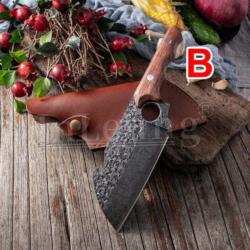 High Carbon Stainless Steel Wood Handle Kitchen Knife Hammered Kitchen Knife Forge Steel Kitchen Cleaver Knife Boning Knifes for Meat Butcher Knife Sets for Meat Forged In Fire Chef Knife Handmade Forged Full Tang High-carbon Clad Steel Professional Butch