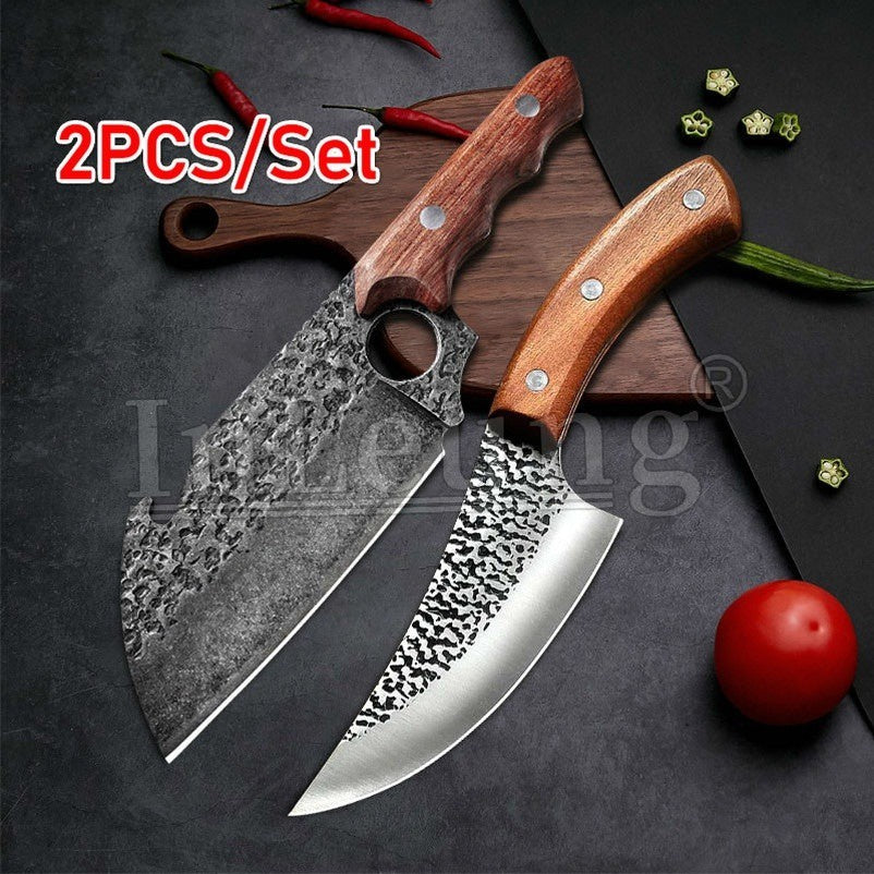 High Carbon Stainless Steel Wood Handle Kitchen Knife Hammered Kitchen Knife Forge Steel Kitchen Cleaver Knife Boning Knifes for Meat Butcher Knife Sets for Meat Forged In Fire Chef Knife Handmade Forged Full Tang High-carbon Clad Steel Professional Butch