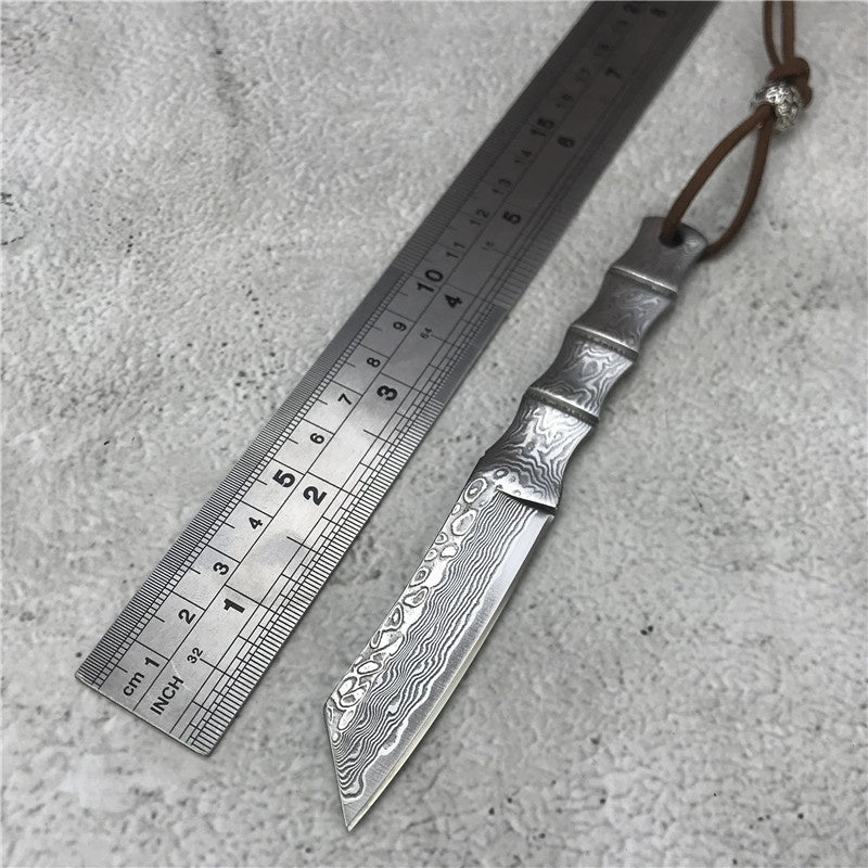 High Hardness Damascus Steel Knives Outdoor Portable Fixed Blade Knife Tactical Survival Camping Hiking Knife with Knife Cover Hunting Gear