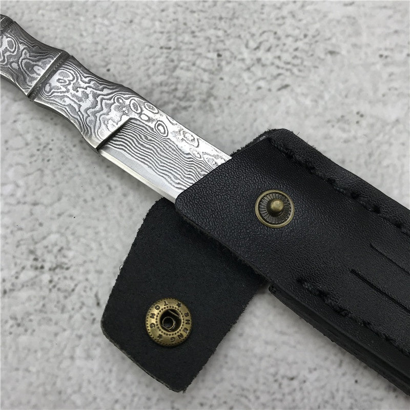 High Hardness Damascus Steel Knives Outdoor Portable Fixed Blade Knife Tactical Survival Camping Hiking Knife with Knife Cover Hunting Gear