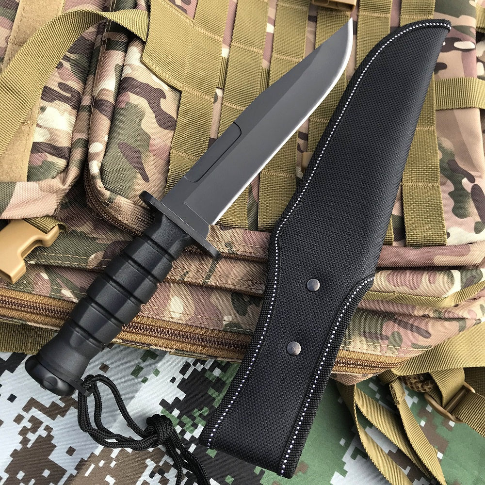 Columbia BLACK TACTICAL HUNTING FIXED BLADE MILITARY COMBAT SURVIVAL KNIFE + NYLON SHEATH