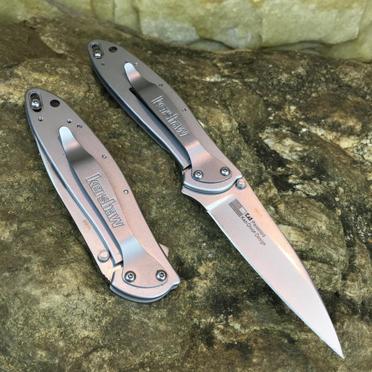 Kershaw 1660 Folding Knife Ken Onion Leek Assisted Flipper Pocket Folding Knife 3"" Bead Blast Plain Blade, Stainless Steel Handles Sandvik 14C28N Blade Best Buy from Outdoor Gear Lab Includes Frame Lock, SpeedSafe Assisted Opening and Reversible Pocketcl