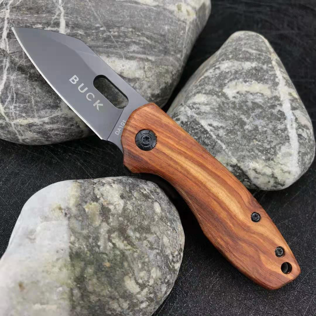 BUCK DA101 Pocket Folding Knife 440C Blade Knife Wooden Handle Mini Outdoor Survival Multifunction Folding Knife Gifts Box