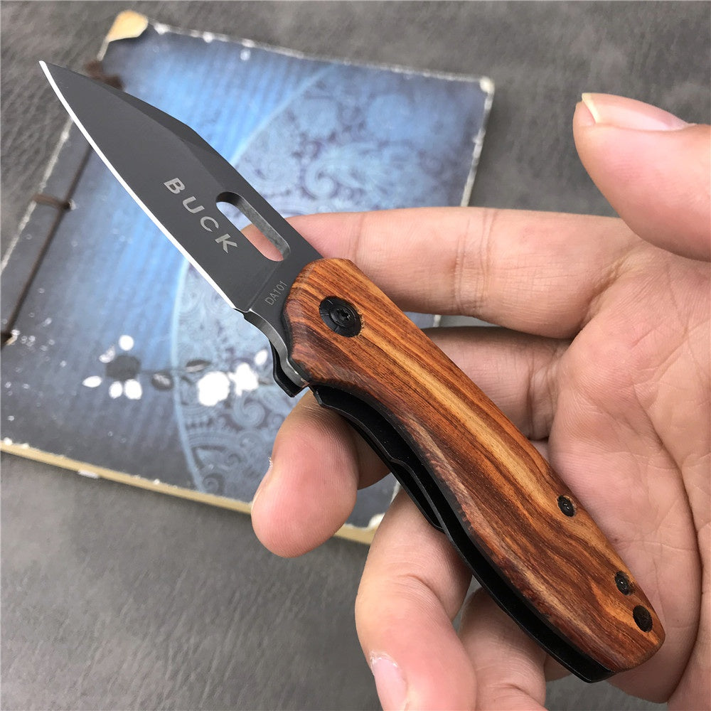 BUCK DA101 Pocket Folding Knife 440C Blade Knife Wooden Handle Mini Outdoor Survival Multifunction Folding Knife Gifts Box