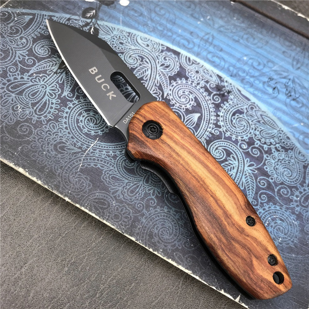 BUCK DA101 Pocket Folding Knife 440C Blade Knife Wooden Handle Mini Outdoor Survival Multifunction Folding Knife Gifts Box