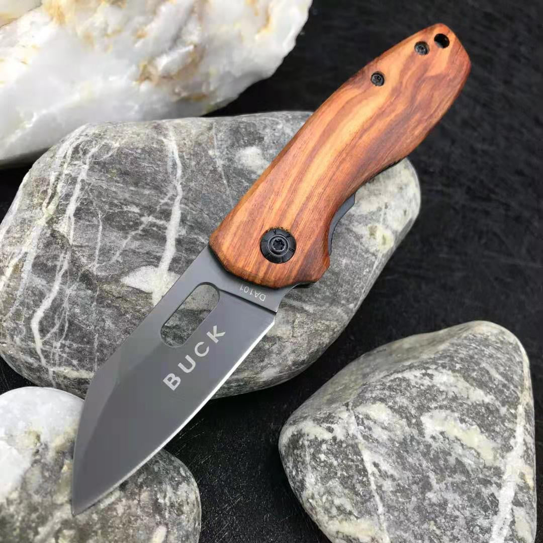 BUCK DA101 Pocket Folding Knife 440C Blade Knife Wooden Handle Mini Outdoor Survival Multifunction Folding Knife Gifts Box