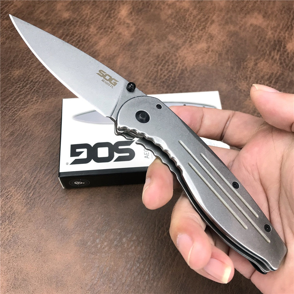 SOG Aegis FL AE31BX-8389 Folding knife Stone wash All steel Outdoor tactical knife 8CR13MoV Camping knife edc Hunting tools Gift Box