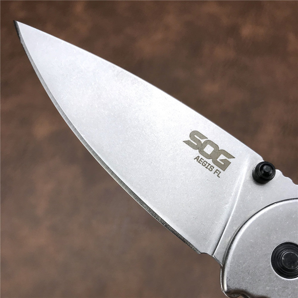 SOG Aegis FL AE31BX-8389 Folding knife Stone wash All steel Outdoor tactical knife 8CR13MoV Camping knife edc Hunting tools Gift Box