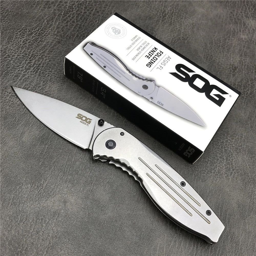 SOG Aegis FL AE31BX-8389 Folding knife Stone wash All steel Outdoor tactical knife 8CR13MoV Camping knife edc Hunting tools Gift Box
