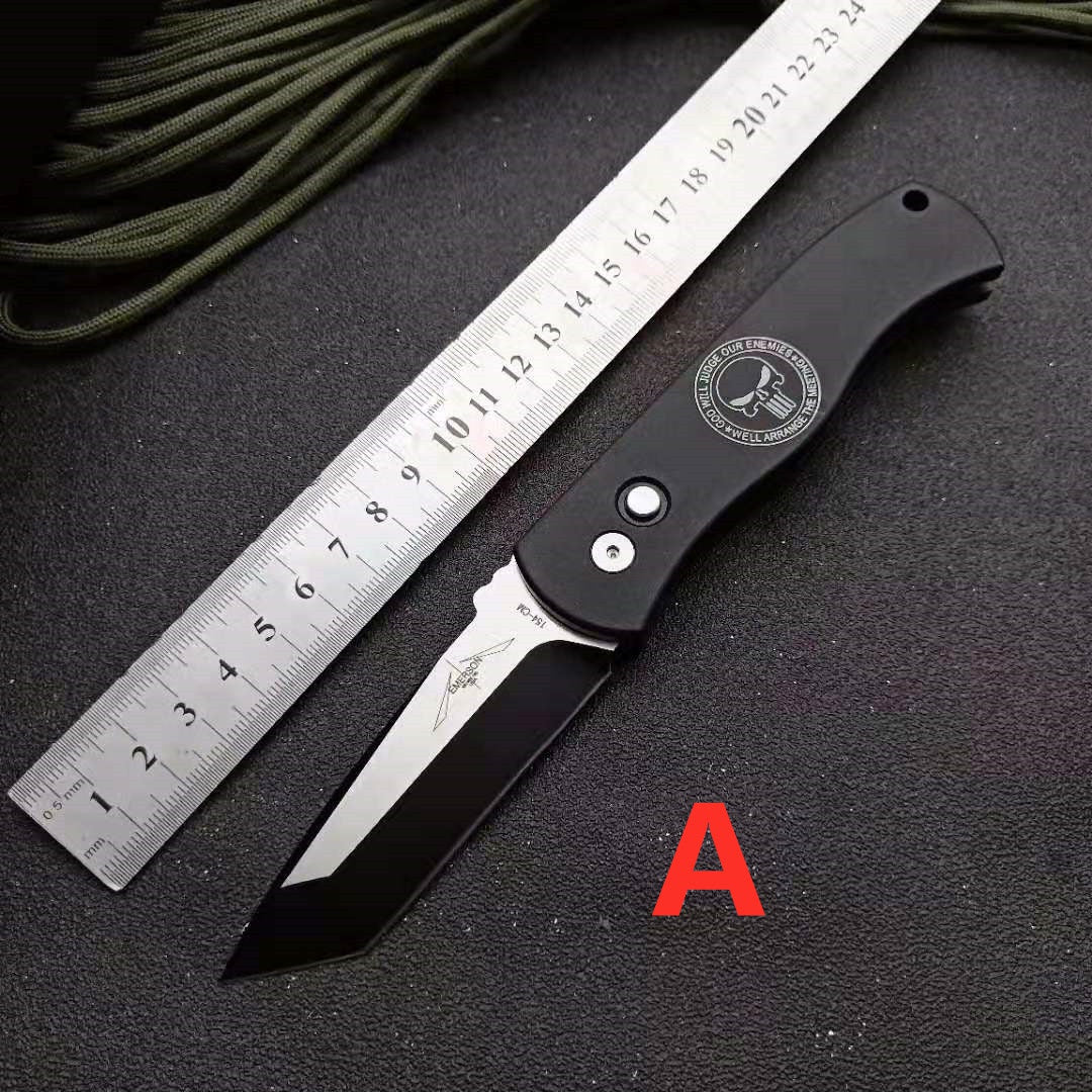 High Hardness Pro-Tech CQC7 AUTO Spring Assisted Tactical Pocket Knife Cryogenic Heat Treatment Surface Titanium-Plated Wire Drawing 154-CM Blade Handle Material 6061-T6 Space Aluminum, Full CNC Processing