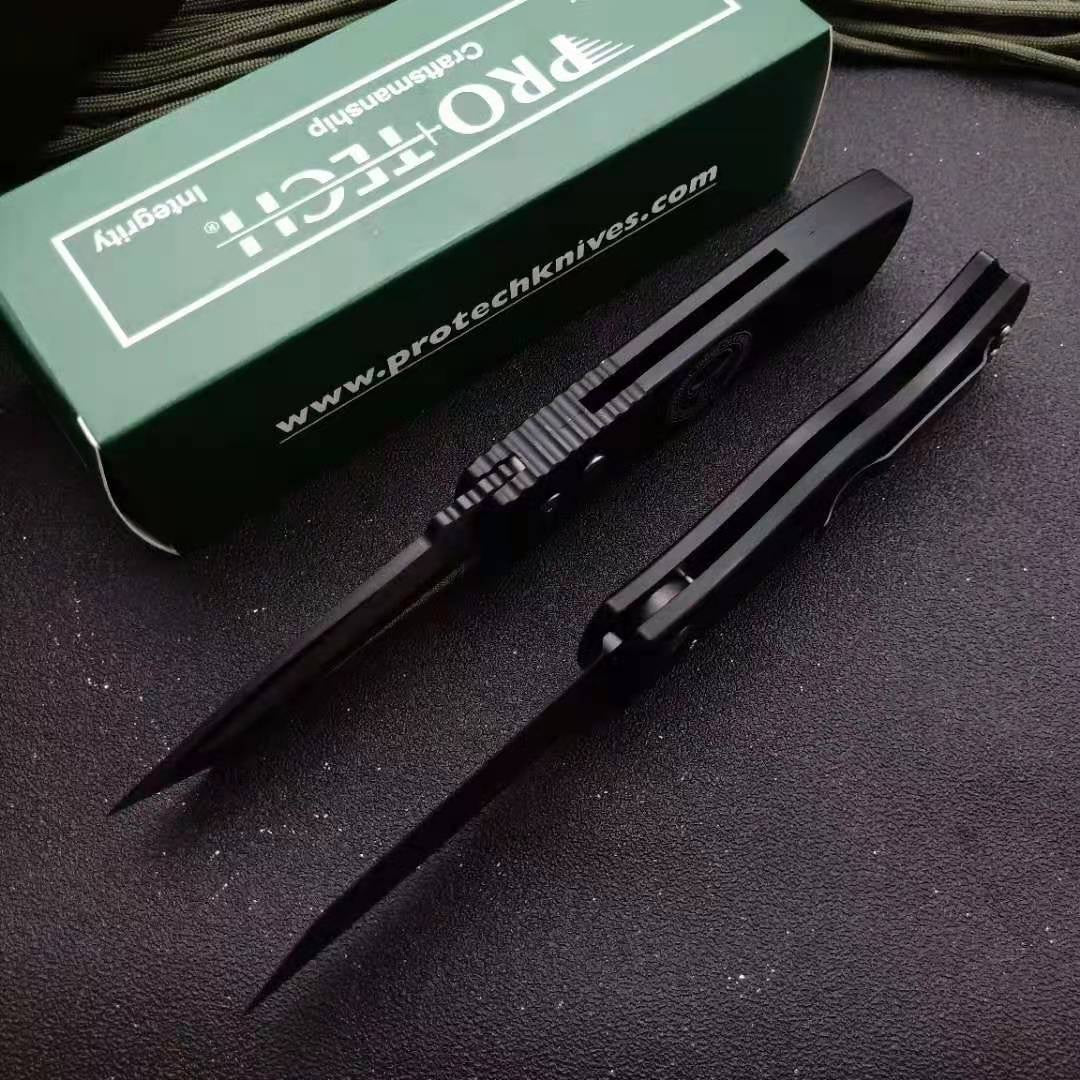 High Hardness Pro-Tech CQC7 AUTO Spring Assisted Tactical Pocket Knife Cryogenic Heat Treatment Surface Titanium-Plated Wire Drawing 154-CM Blade Handle Material 6061-T6 Space Aluminum, Full CNC Processing