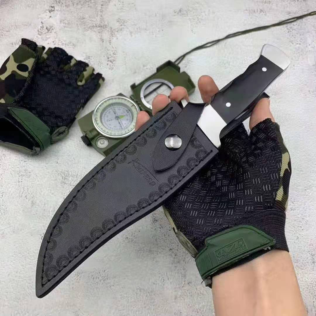 2021 New Outdoor Knife Color Wood Tactical Straight Knife High Hardness Dagger Field Survival Saber Defensive Knife Gift Leahter Sheath