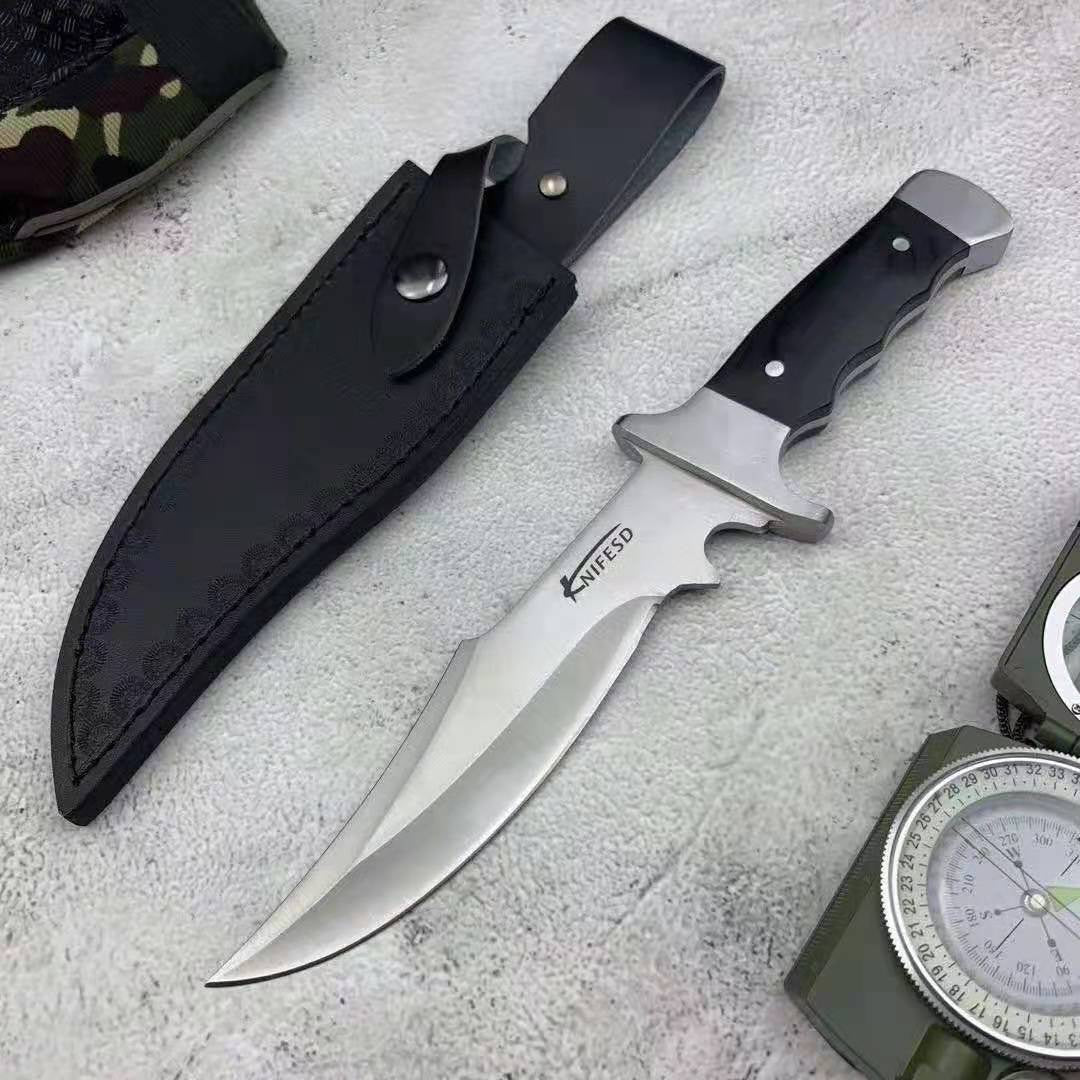 2021 New Outdoor Knife Color Wood Tactical Straight Knife High Hardness Dagger Field Survival Saber Defensive Knife Gift Leahter Sheath