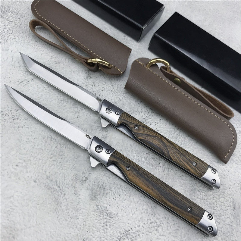 New M390 Blade Folding knife Tactical Knife Self Pocket Defense High Hardness Fruit Knife EDC Tools Gift Leather Sheath