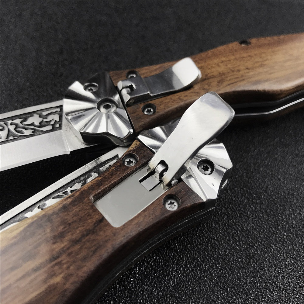 NEW SPRING ASSISTED OPEN KNIVES CARVED HANDLE OTF AUTO Out The Blade Tactical Survival EDC Camping Tools Drop Ship