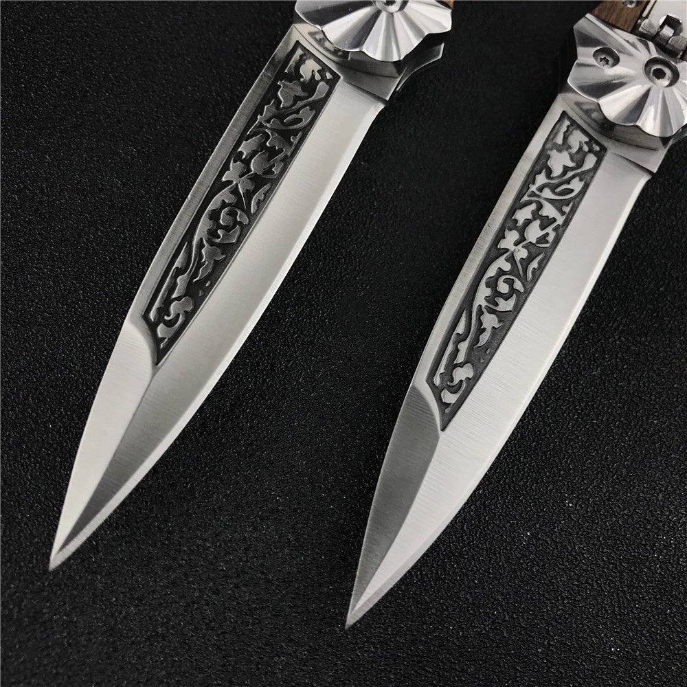 NEW SPRING ASSISTED OPEN KNIVES CARVED HANDLE OTF AUTO Out The Blade Tactical Survival EDC Camping Tools Drop Ship