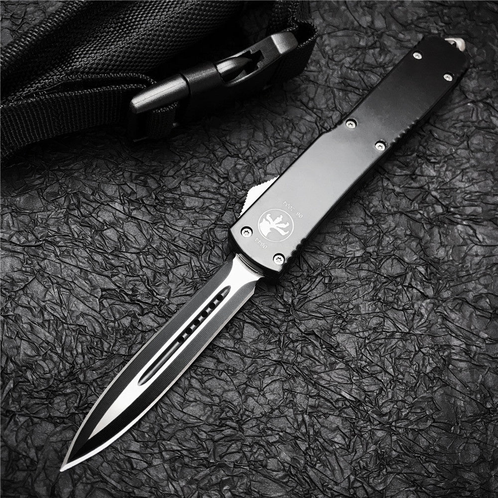 Microtech UT85 Adjustable Switchblade Flick Knife D2 high speed steel Tactical Dagger OTF-Safety Cutting Knives Green Aviation Aluminum handle spring assisted knives camping hunting hand tools