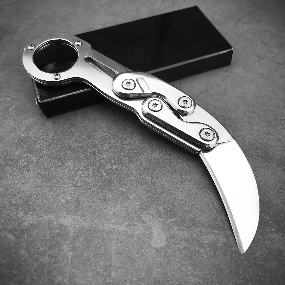 Stainless Steel Mechanical Folding Knife Karambit Claw Knife Survival Ring Knife Pocket Tactical Tools Mini EDC Tool Camping Fishing Knives