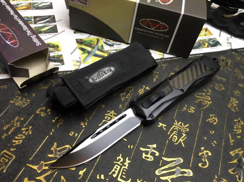 Microtech 3300 carbon fiber handle OTF spring automatic Knife quick switch straight out of the double-edged outdoor hiking camping survival Tactical Knife