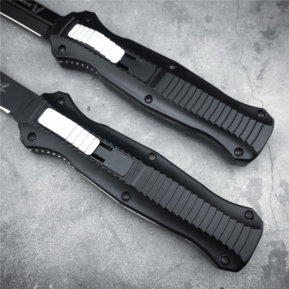 Benchmade 3300bk INFIDEL Ambidextrous Thumb Slide OTF Automatic Switchblade Knifes D2 Steel Double Edged Tactical Daggers With Black Anodized Multifunctional Handle