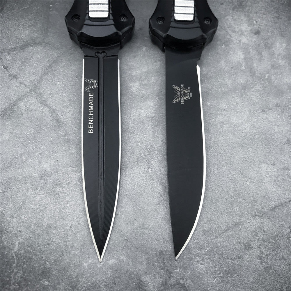 Benchmade 3300bk INFIDEL Ambidextrous Thumb Slide OTF Automatic Switchblade Knifes D2 Steel Double Edged Tactical Daggers With Black Anodized Multifunctional Handle
