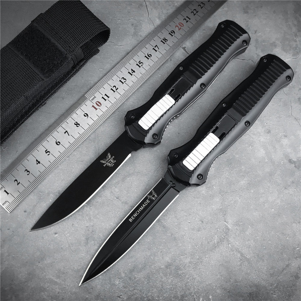Benchmade 3300bk INFIDEL Ambidextrous Thumb Slide OTF Automatic Switchblade Knifes D2 Steel Double Edged Tactical Daggers With Black Anodized Multifunctional Handle