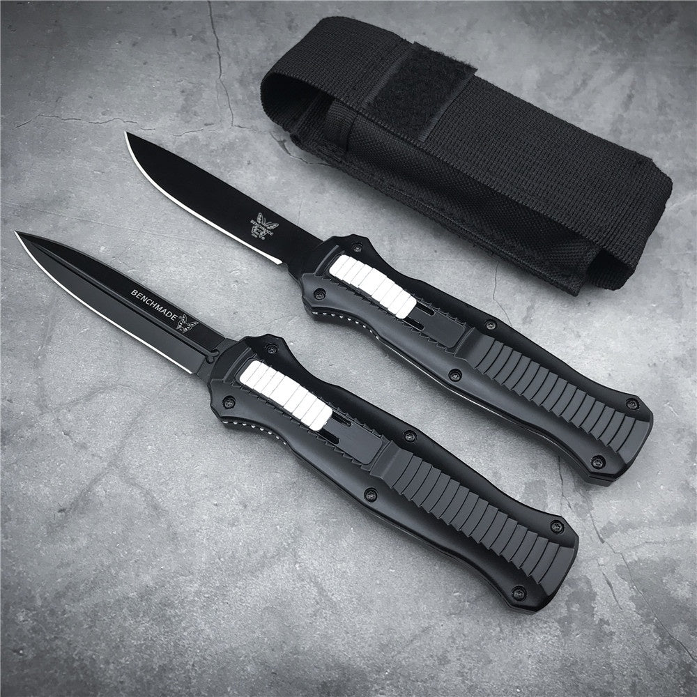 Benchmade 3300bk INFIDEL Ambidextrous Thumb Slide OTF Automatic Switchblade Knifes D2 Steel Double Edged Tactical Daggers With Black Anodized Multifunctional Handle
