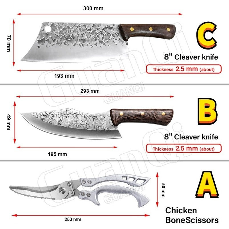 High Carbon Steel Kitchen Knife Kitchen Chopping Knife Traditional Meat Cleaver Hand Forged Butcher Knife Kitchen Chef's Vegetable Chopping and Slicing Cooking Tool Multi-function Kitchen Scissors Kitchen Knives Wood Handle Cleaver Knife Handmade Chef Kni