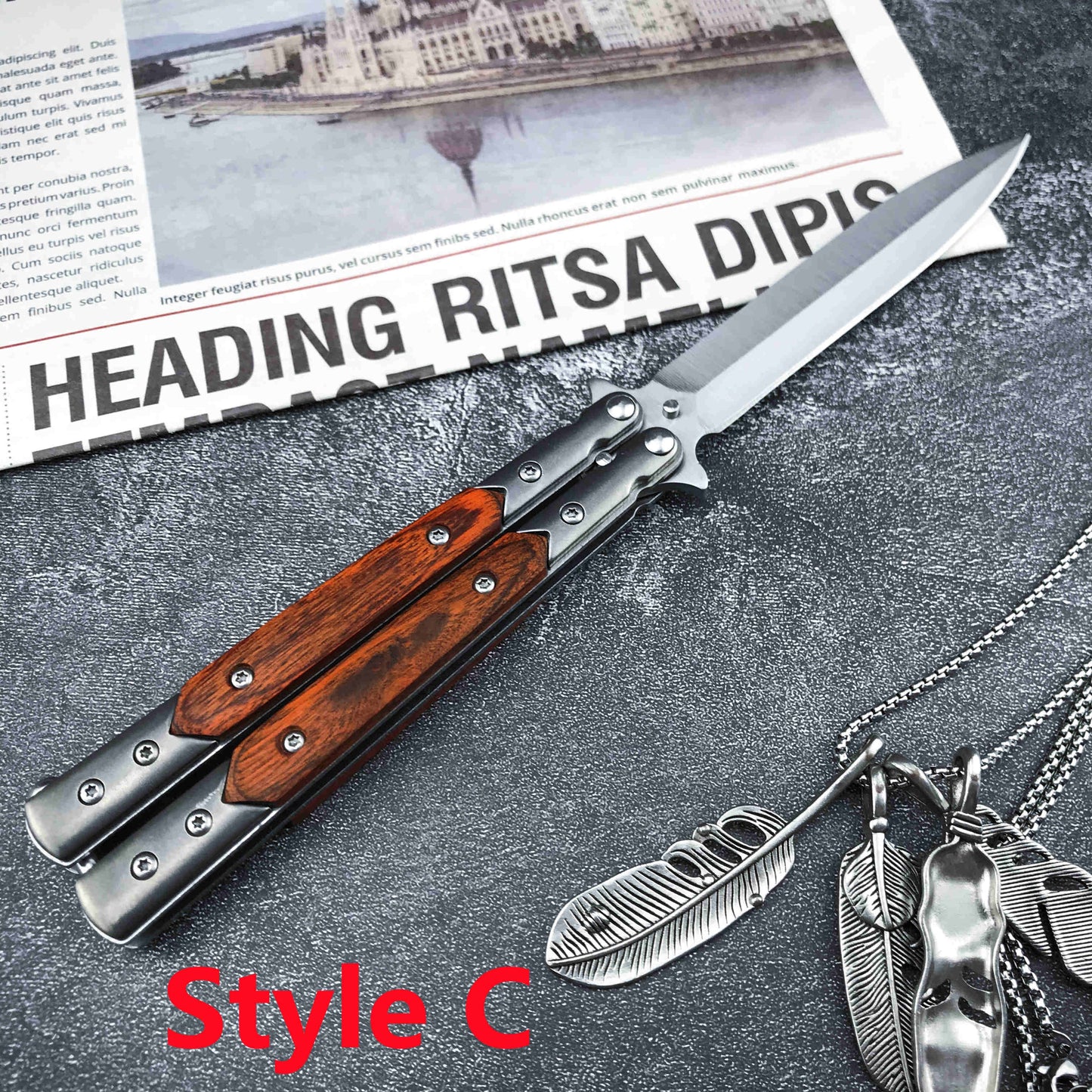2021 NEW Handmade Sharp Razor Blade Tactical Butterfly Knives Trainer Flipping Balisong Practice Knife Tanto Wood Handle Outdoor Survival Combat Hunting Knife Christmas gift