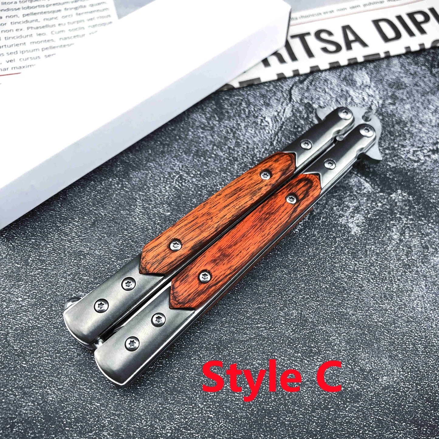 2021 NEW Handmade Sharp Razor Blade Tactical Butterfly Knives Trainer Flipping Balisong Practice Knife Tanto Wood Handle Outdoor Survival Combat Hunting Knife Christmas gift