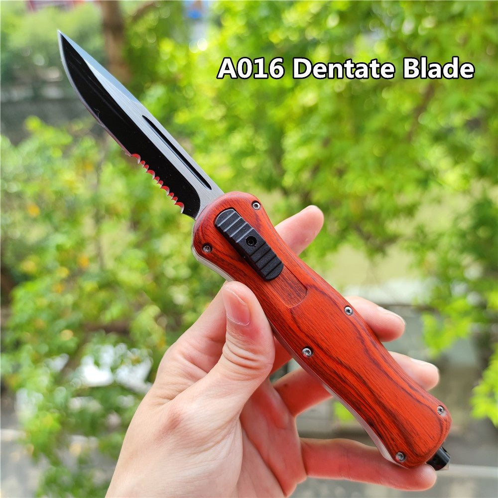 Out The Front OTF BENCHMADE A016 Tactical Knifes Wooden Handle Outdoor Pocket Camping Survuval EDC Tools Safety Cutting DOUBLE-ACTION Switch Blade Knife Christmas Gift Knife Sheath