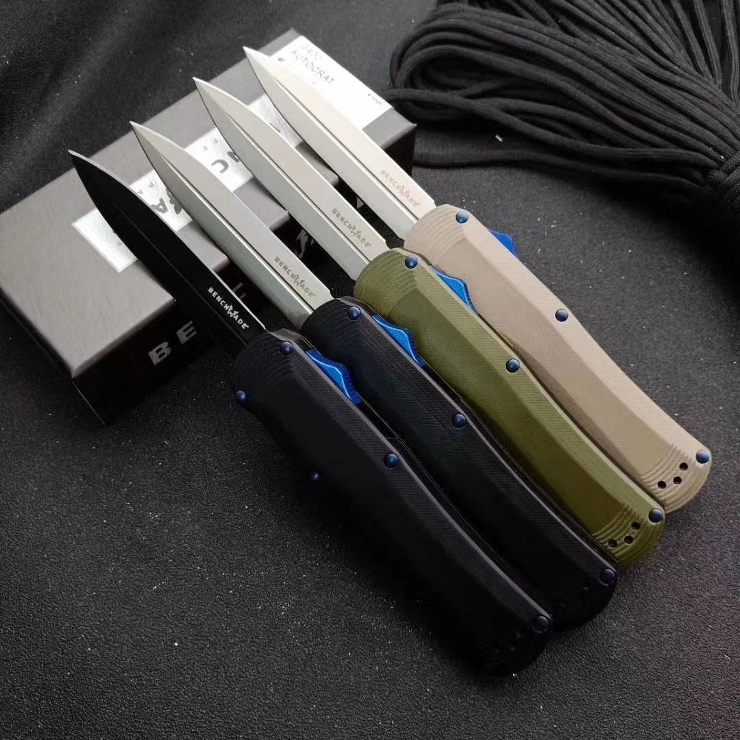 NEW Tactical Spring Knives Benchmade 3400 Autocrat AUTO OTF Knife 3.71 Inch Satin S30V Double Edge Dagger Blade, Black G10 Handles self defence Switchblade Knife Camping Hunting tools