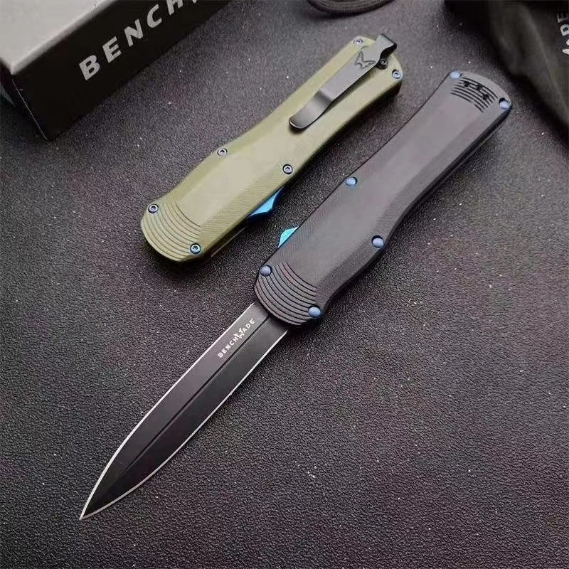 NEW Tactical Spring Knives Benchmade 3400 Autocrat AUTO OTF Knife 3.71 Inch Satin S30V Double Edge Dagger Blade, Black G10 Handles self defence Switchblade Knife Camping Hunting tools